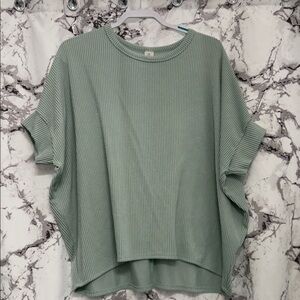 Sage Green Ribbed Women's Short Sleeve Top